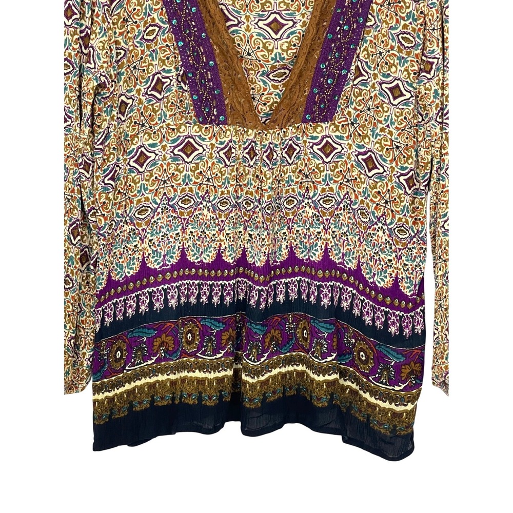 Dressbarn Tunic Top Women XL Multicolor Excellent Paisley Lace Sequin Boho Boho - Picture 4 of 13